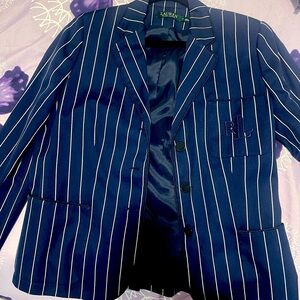 Ralph Lauren navy blue pinstriped blazer.